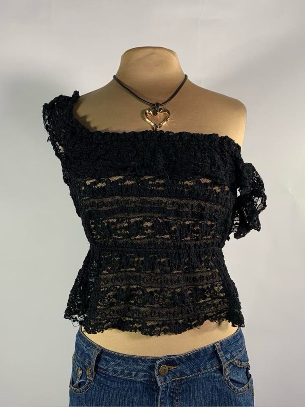 Forever 21 Black Lace Milkmaid Top Cap Sleeve Vintage Y2K